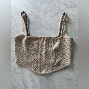 Free People Intimately Corset Tank Top Cream Blush Jacquard Crop